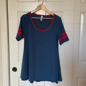 Retro Stripe Sleeve Flattering Fit Flare Tunic Tee